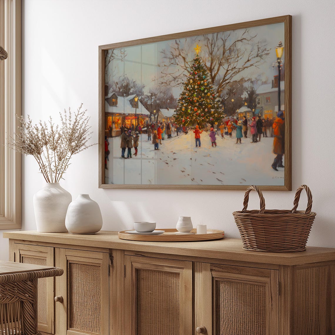 Christmas Snowy Wall Art Town City Winter Village Art Print Christmas Landscape Painting Cottage Decor Vintage Moody Wall Art Winter A87 - Image 2