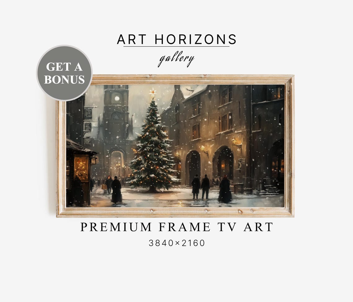 Christmas Town Frame Tv Art Navy Blue Winter Night Village Screensaver Holiday Houses Decor Cozy Christmas Aesthetic Art Tv42