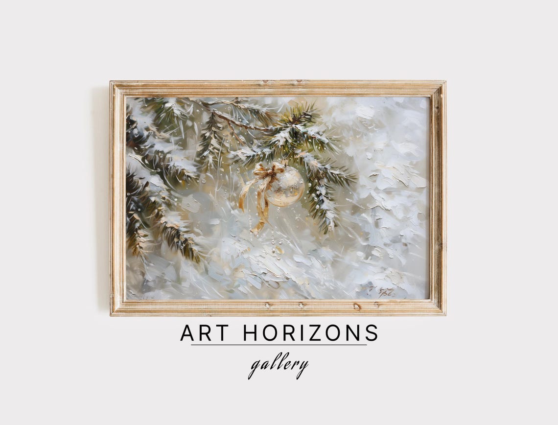 Clear Bauble Ornament Hanging on Snowy Pine Branch Art Print