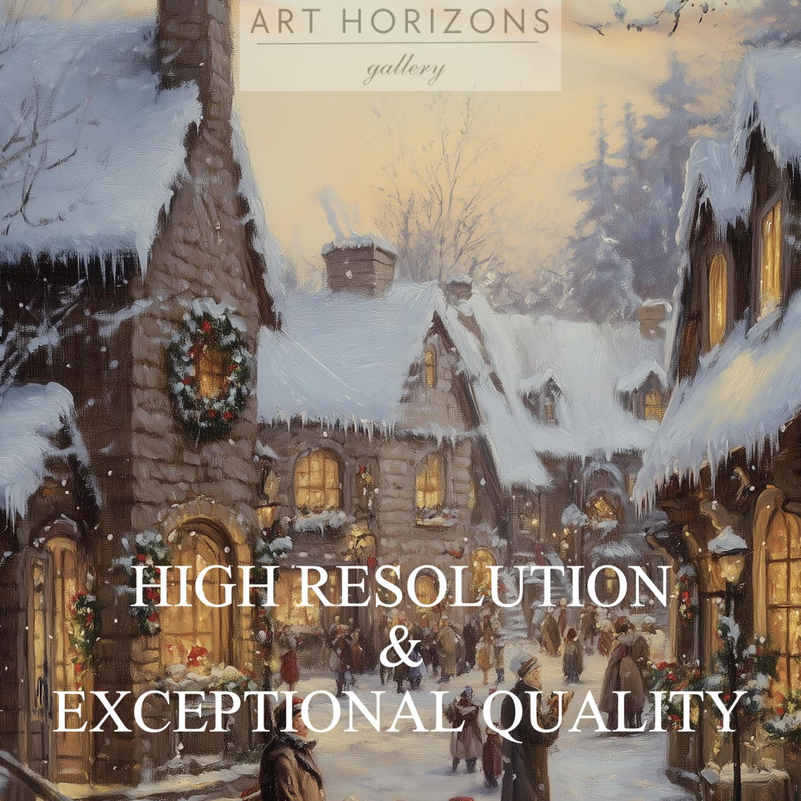 Snowy Village Street Cottages Dusk Warm Windows Christmas Poster - Image 3