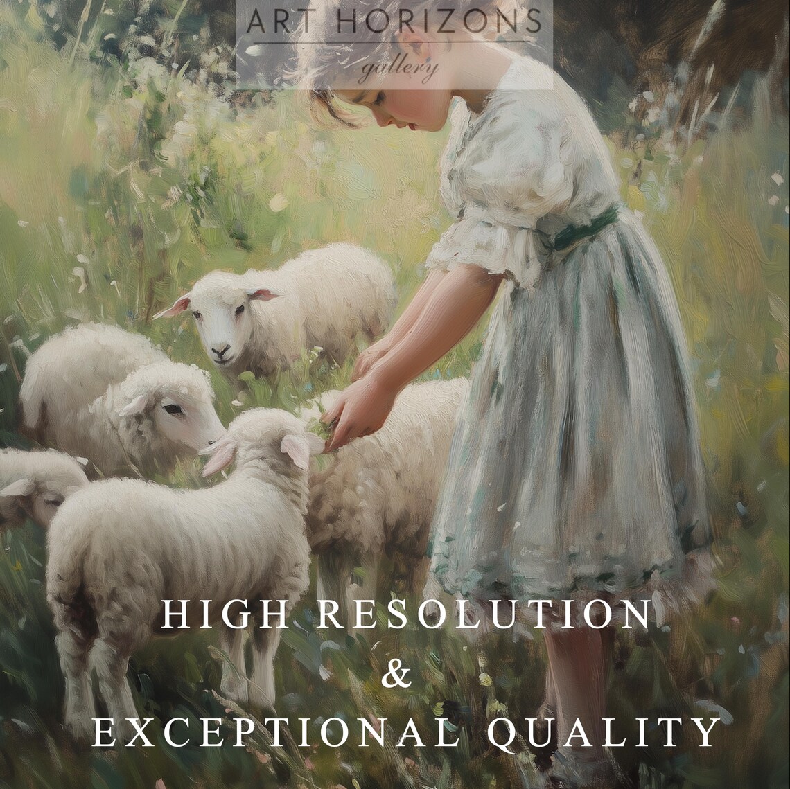Vintage Little Girl Sheep Lamb, Moody Farmhouse Art Print - Image 2