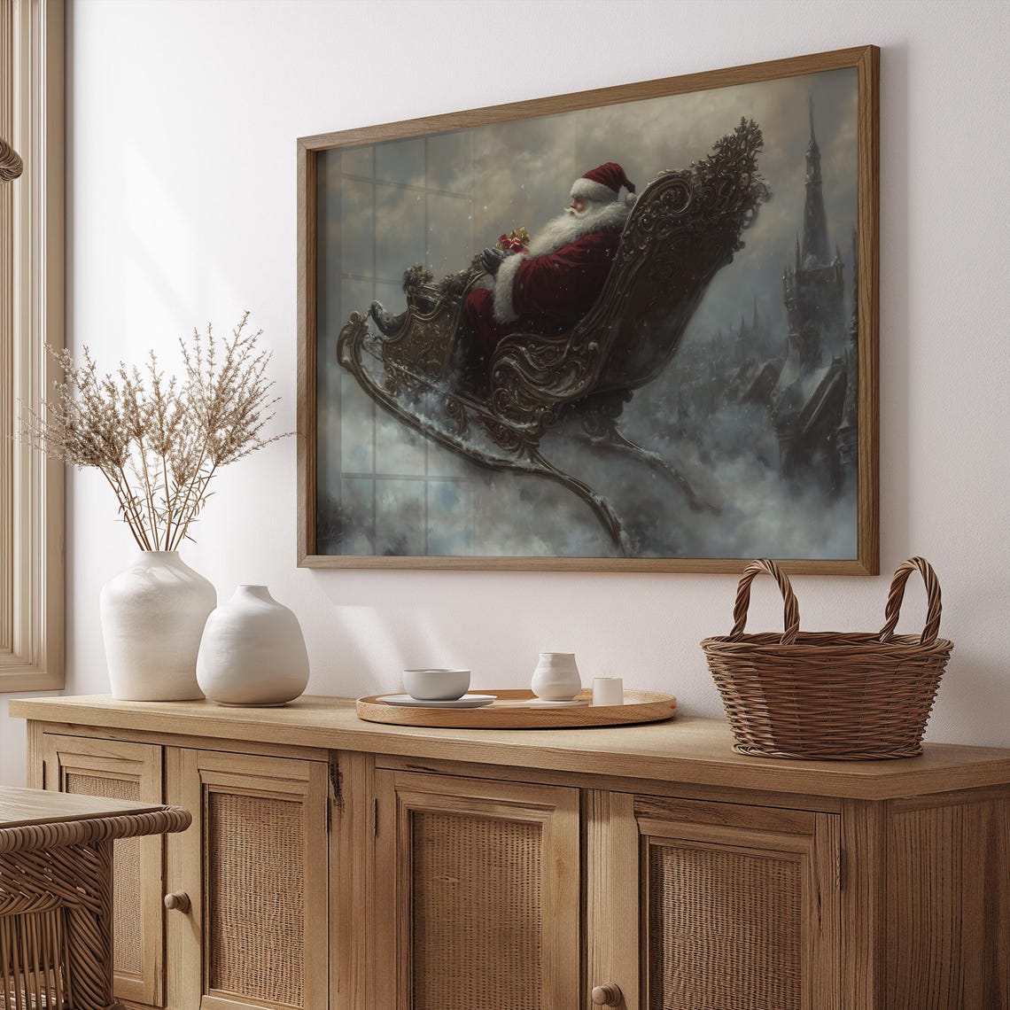 Christmas Vintage Santa Wall Art Winter Oil Painting Santa Claus Art Farmhouse Christmas Print Sleigh Art Art A92 - Image 2