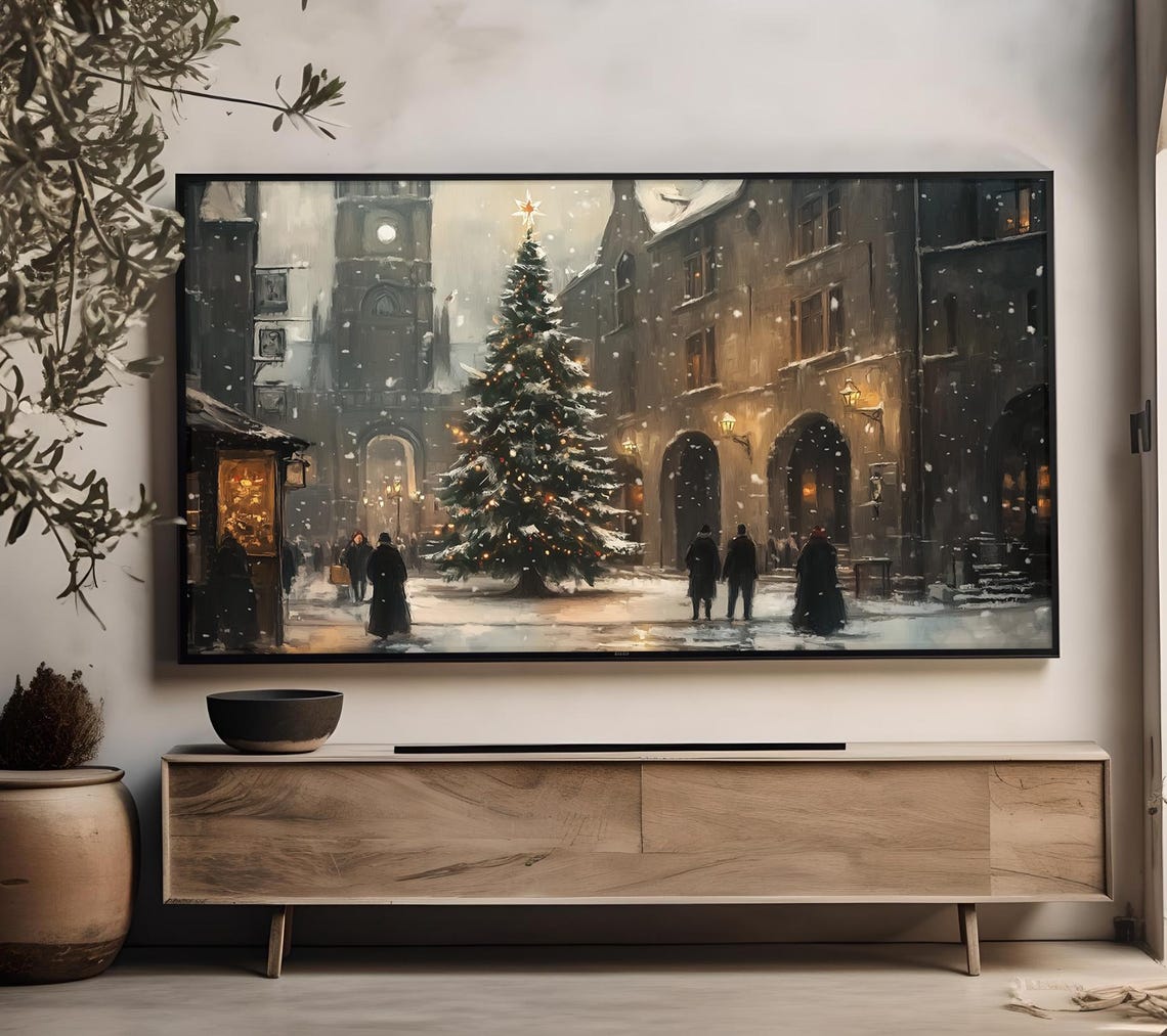 Christmas Town Frame Tv Art Navy Blue Winter Night Village Screensaver Holiday Houses Decor Cozy Christmas Aesthetic Art Tv42 - Image 4