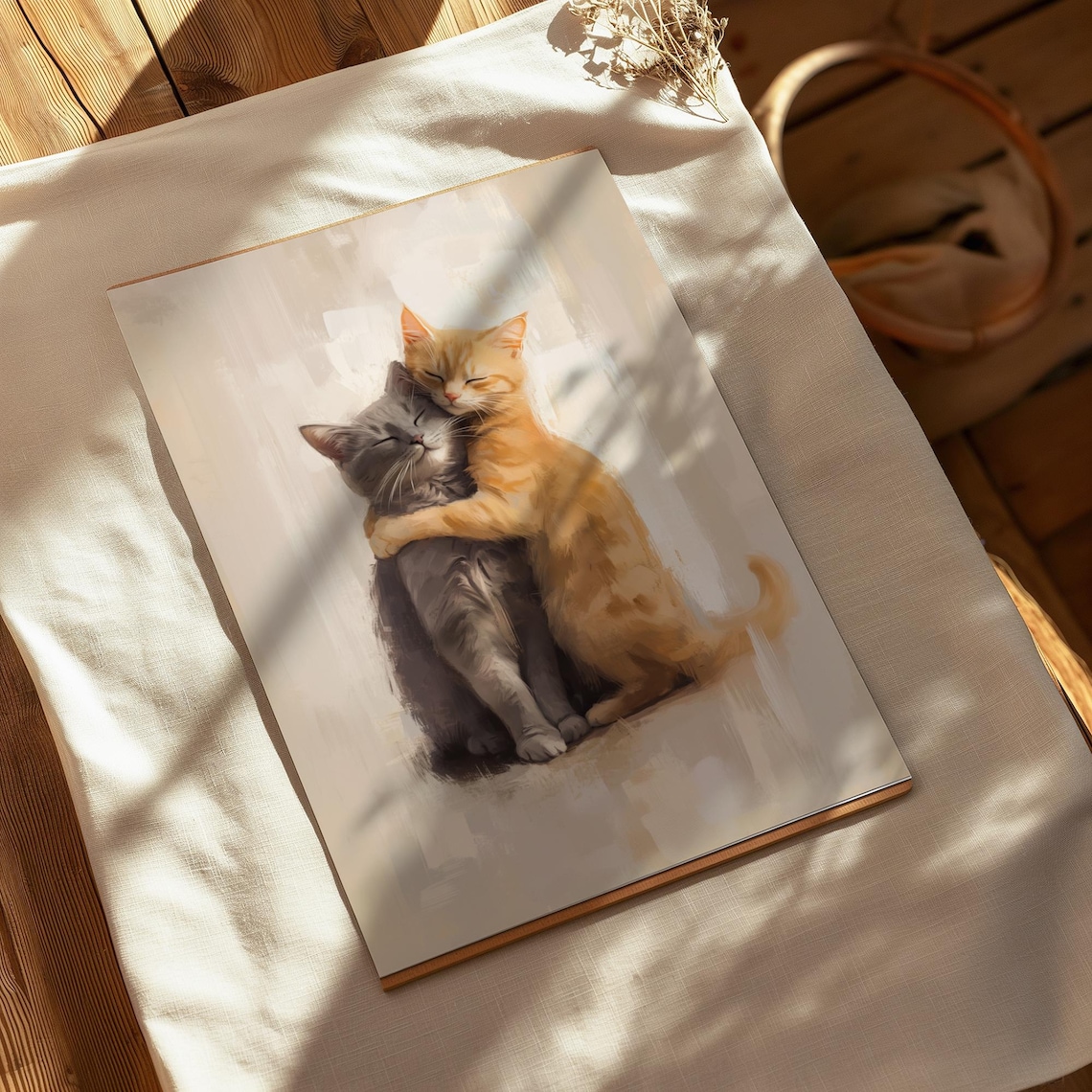 Cat Cuddles Oil Painting Art Print, Valentine Love Decor - Image 5