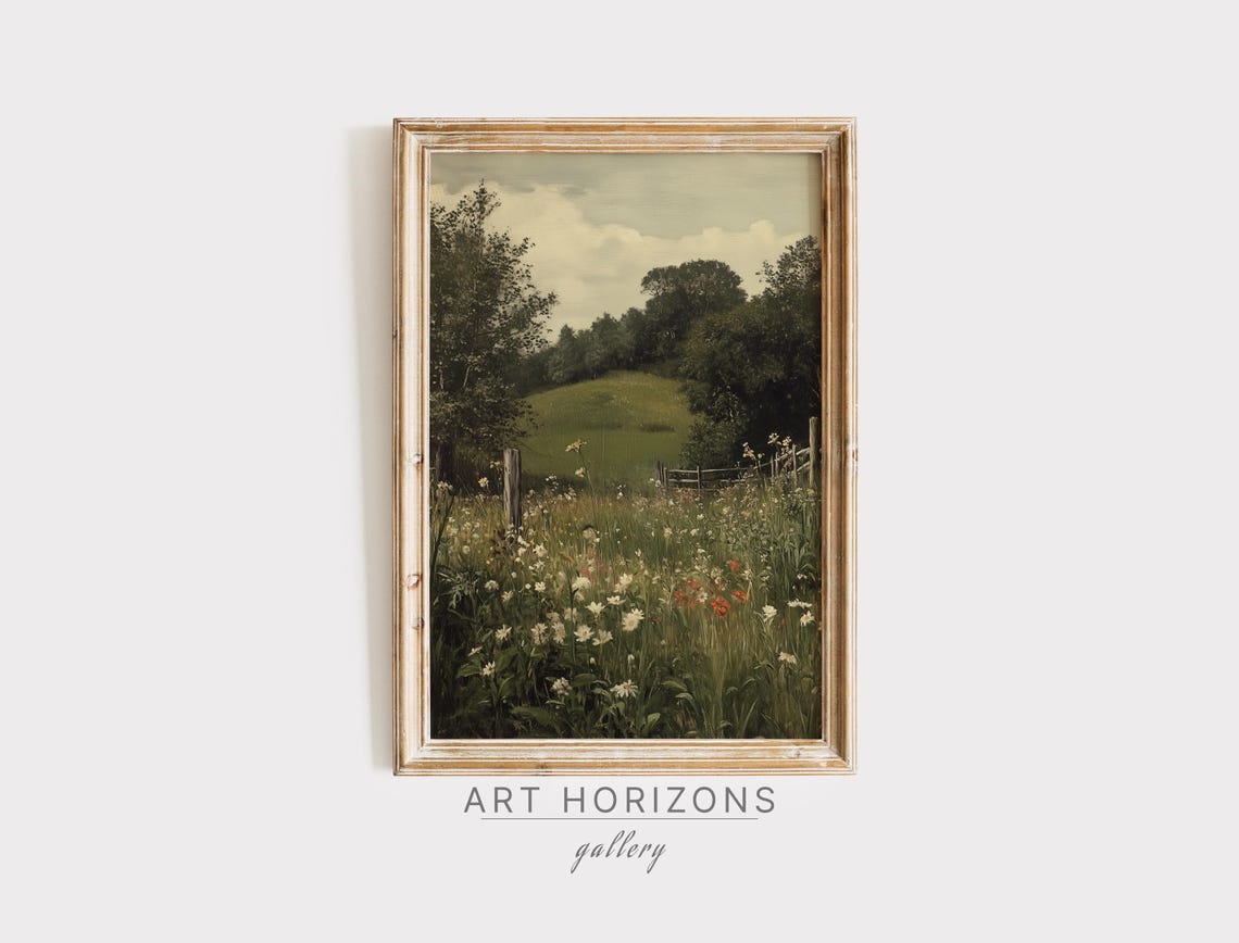 Spring Meadow Fence Wildflowers Vintage Rustic Farm Landscape Poster