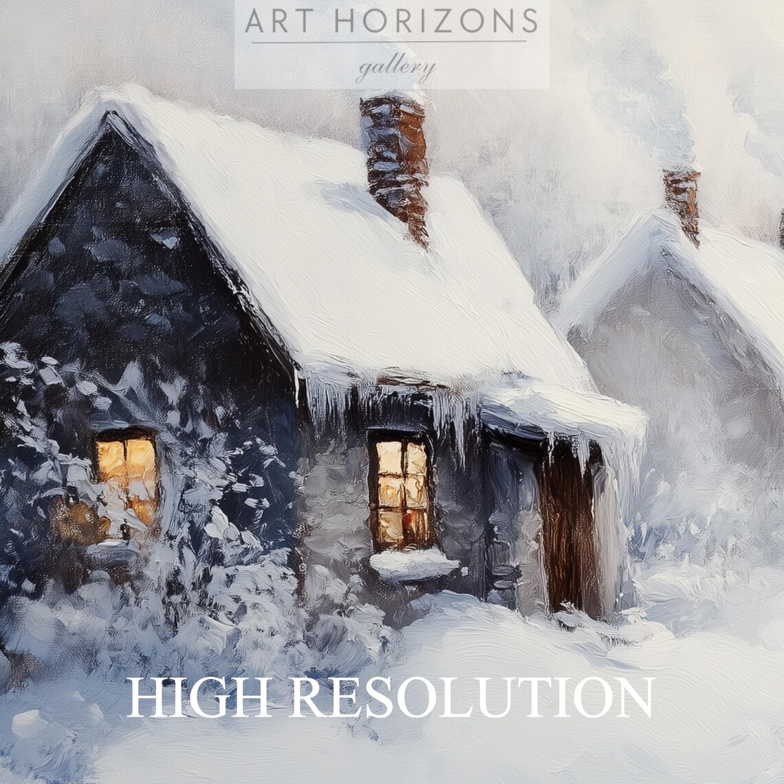 Misty Snowy Village Lane with Glowing Cottages Winter Travel Poster - Image 3