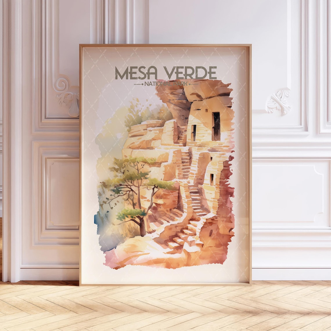 Mesa Verde National Park Cliff Dwellings Watercolor Travel Poster