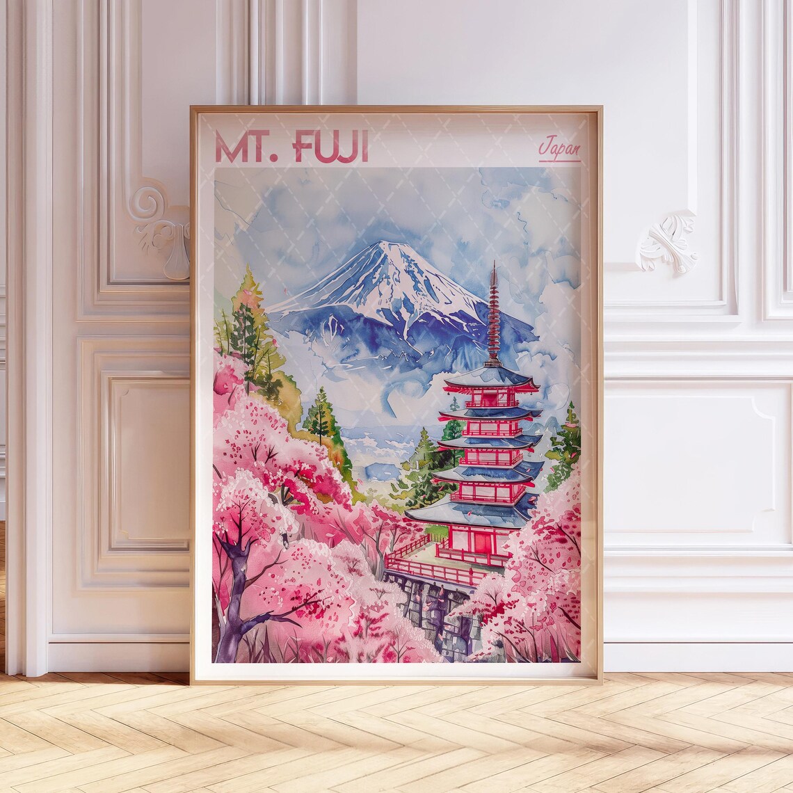 Mt Fuji Watercolor Art Print, Japan Travel Poster