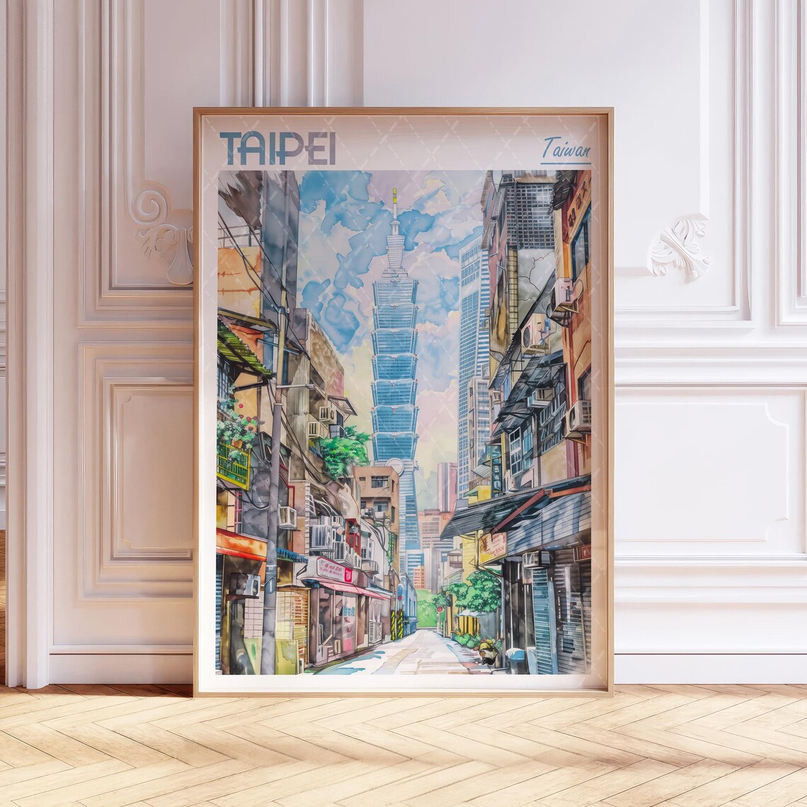 Taipei Watercolor Travel Poster, World Cities