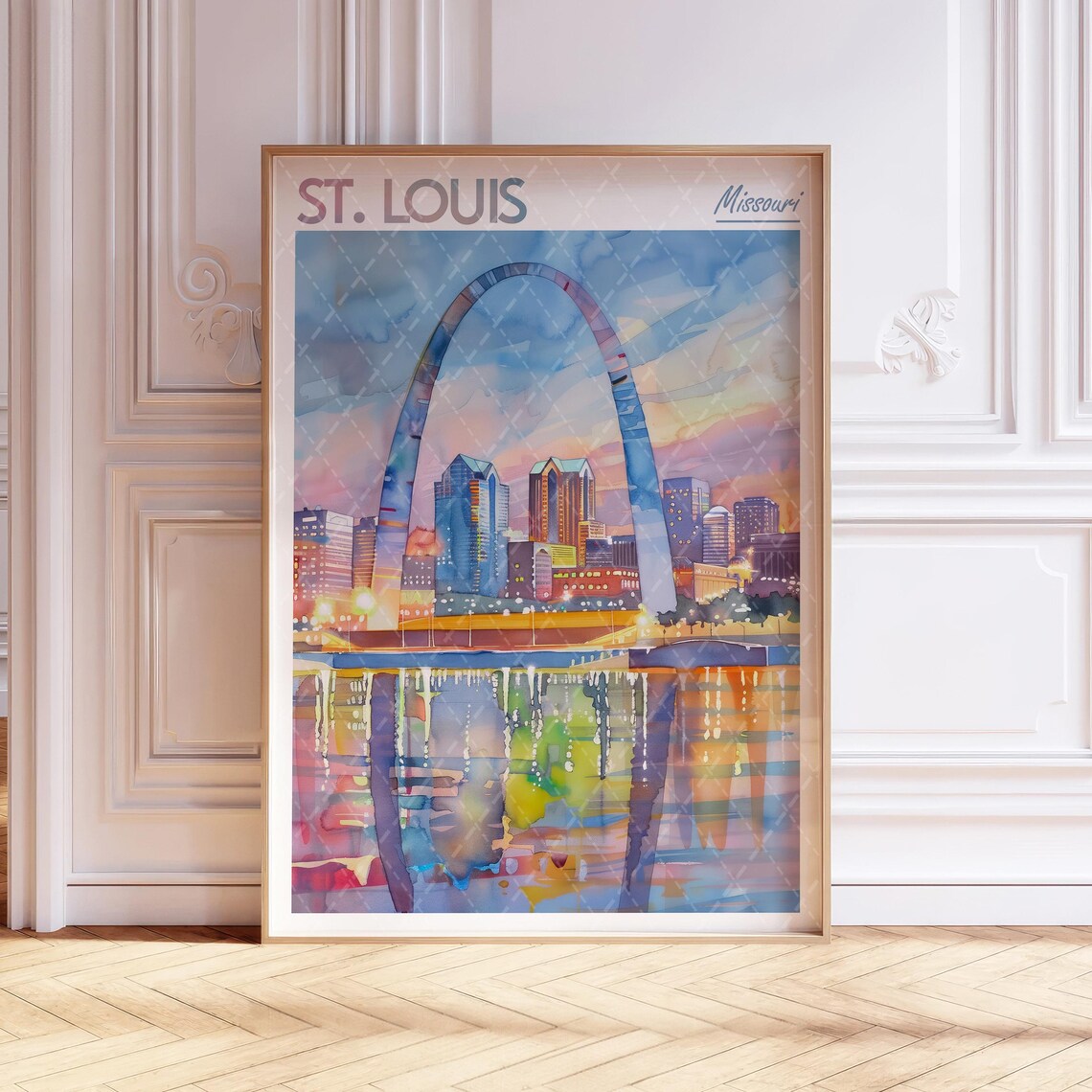 St Louis Watercolor Travel Poster, Missouri City Print
