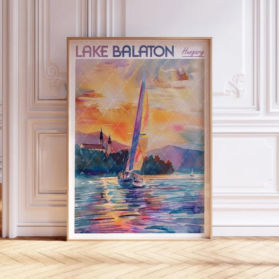 Lake Balaton Watercolor Art Print And Summer Hungary Europe Travel Poster World Cities Wall Pastel Colors