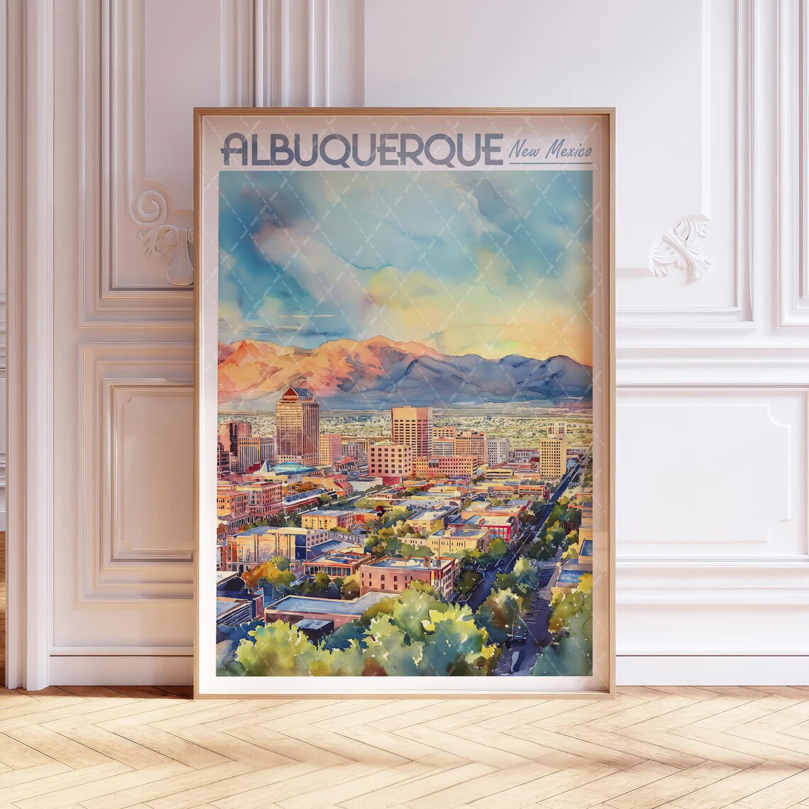 Albuquerque Watercolor Poster, New Mexico Travel Poster
