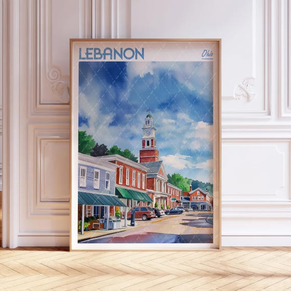 Lebanon Ohio Watercolor Art Print Pastel Cityscape