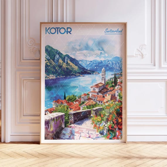 Kotor Watercolor Art Print City Montenegro Europe Travel Poster World Cities Wall Pastel Colors