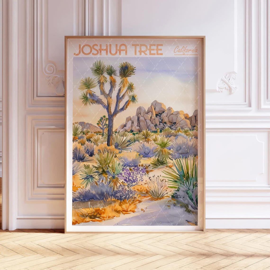 Joshua Tree California Watercolor Desert Landscape Travel Poster