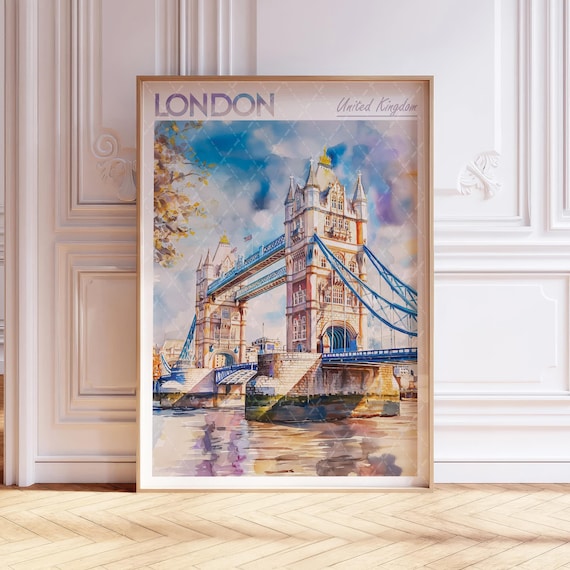 London Tower Bridge England Thames Watercolor Landmark Travel Poster