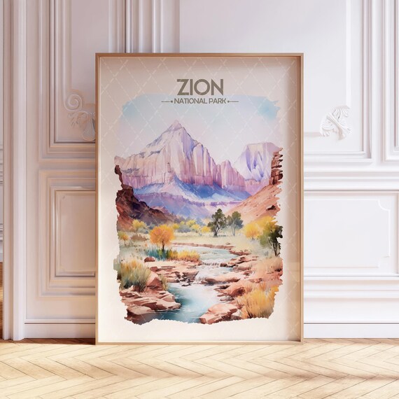 Zion National Park Watercolor Travel Poster