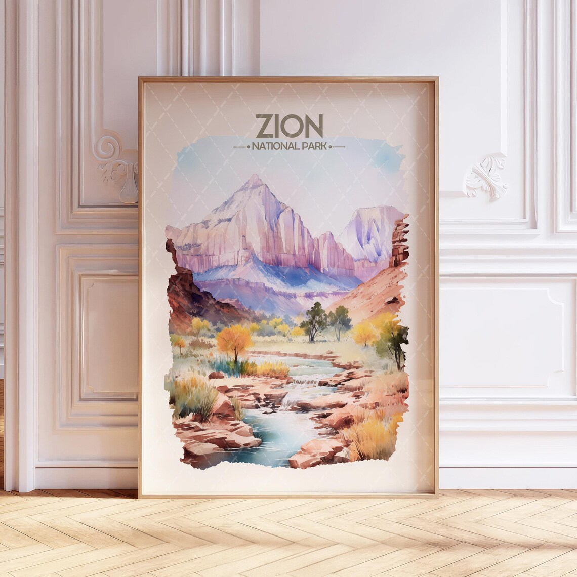 Zion National Park Watercolor Travel Poster