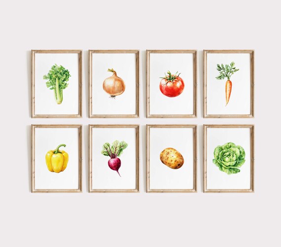 Set Of 8 Watercolor Vegetables For Farmhouse Kitchen Decor Poster