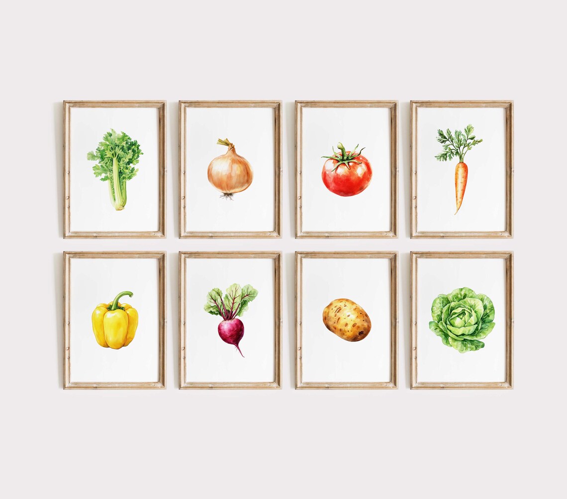 Set Of 8 Watercolor Vegetables For Farmhouse Kitchen Decor Poster