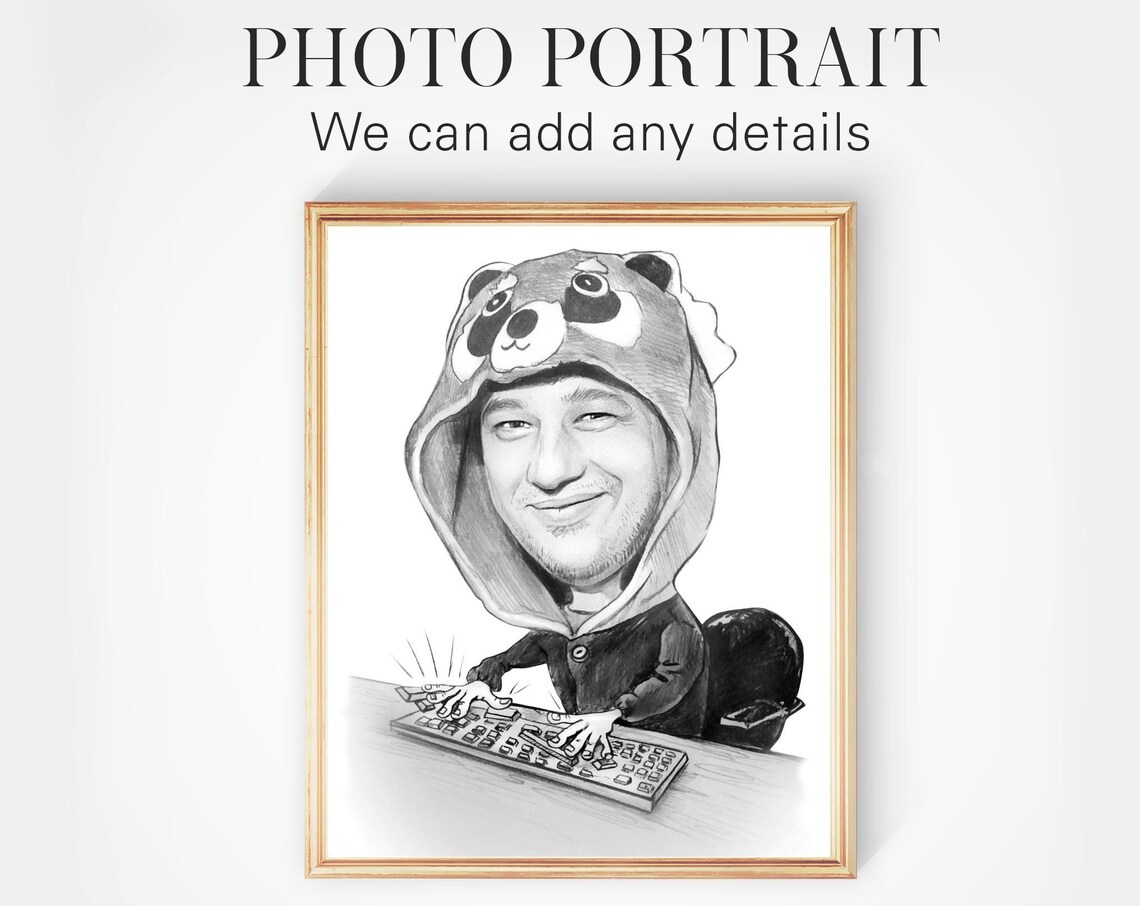 Pencil Caricature Portrait, Programmer Gift