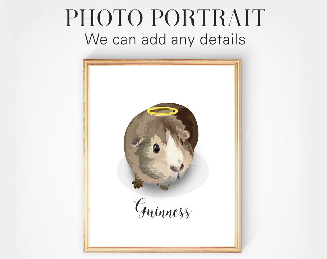 Custom Guinea Pig Portrait With Golden Halo Named Guinness Poster