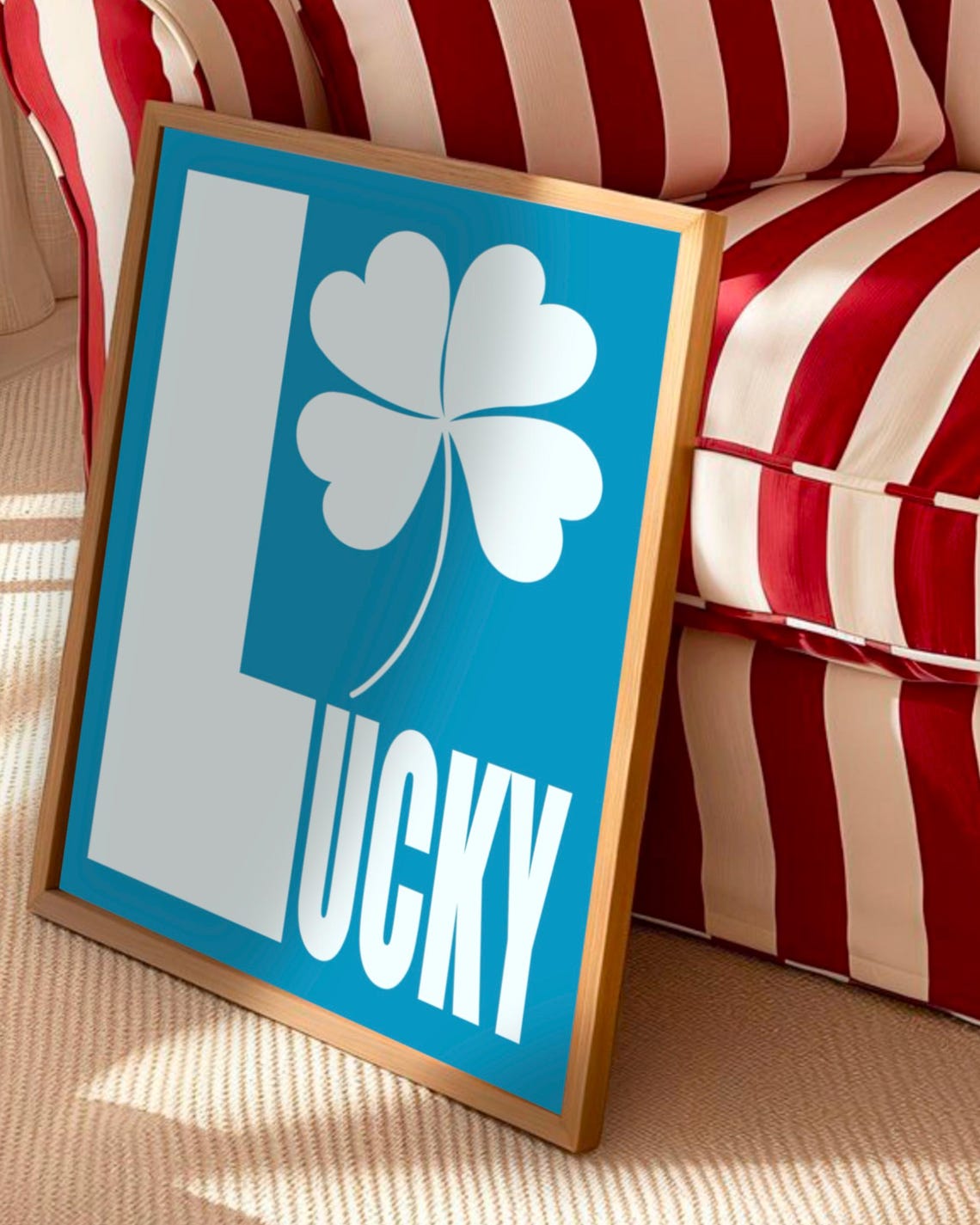 Lucky White Clover Blue Typography Bold Graphic Minimal Poster