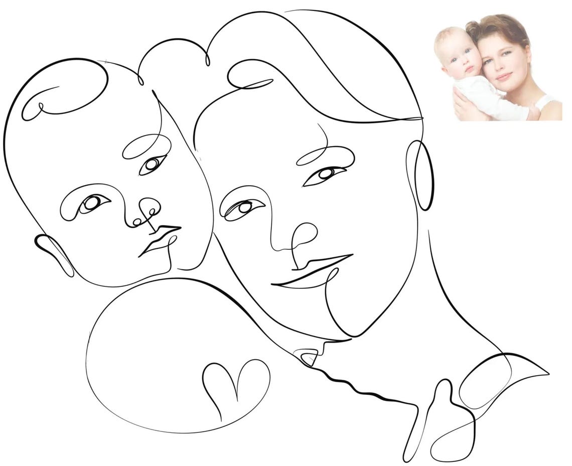Custom Line Art Portrait, Minimalist Mom And Baby - Image 4
