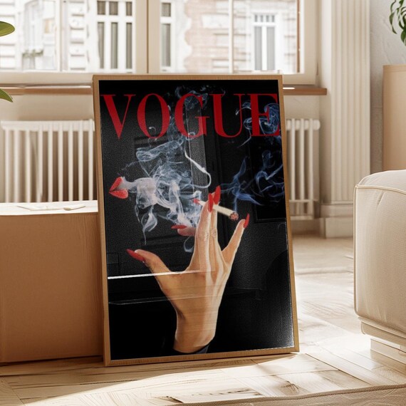 Vogue Cover Style Hand with Cigarette Red Nails Fashion Art Poster