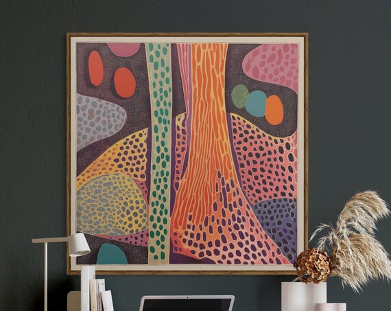 Yayoi Kusama Inspired Abstract Art Print, Vintage