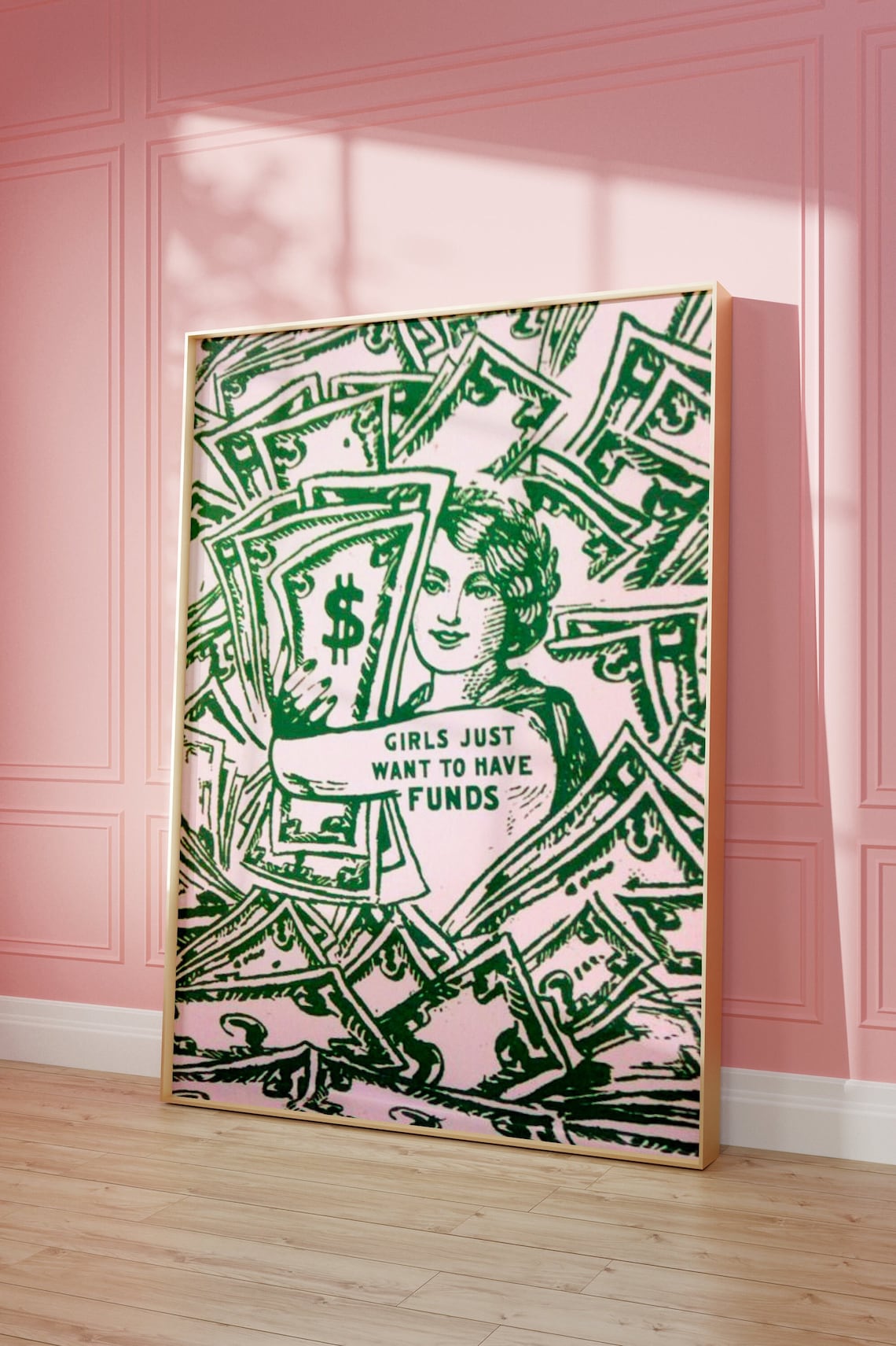 Girls Just Want To Have Funds Retro Money Quote Feminist Poster - Image 2