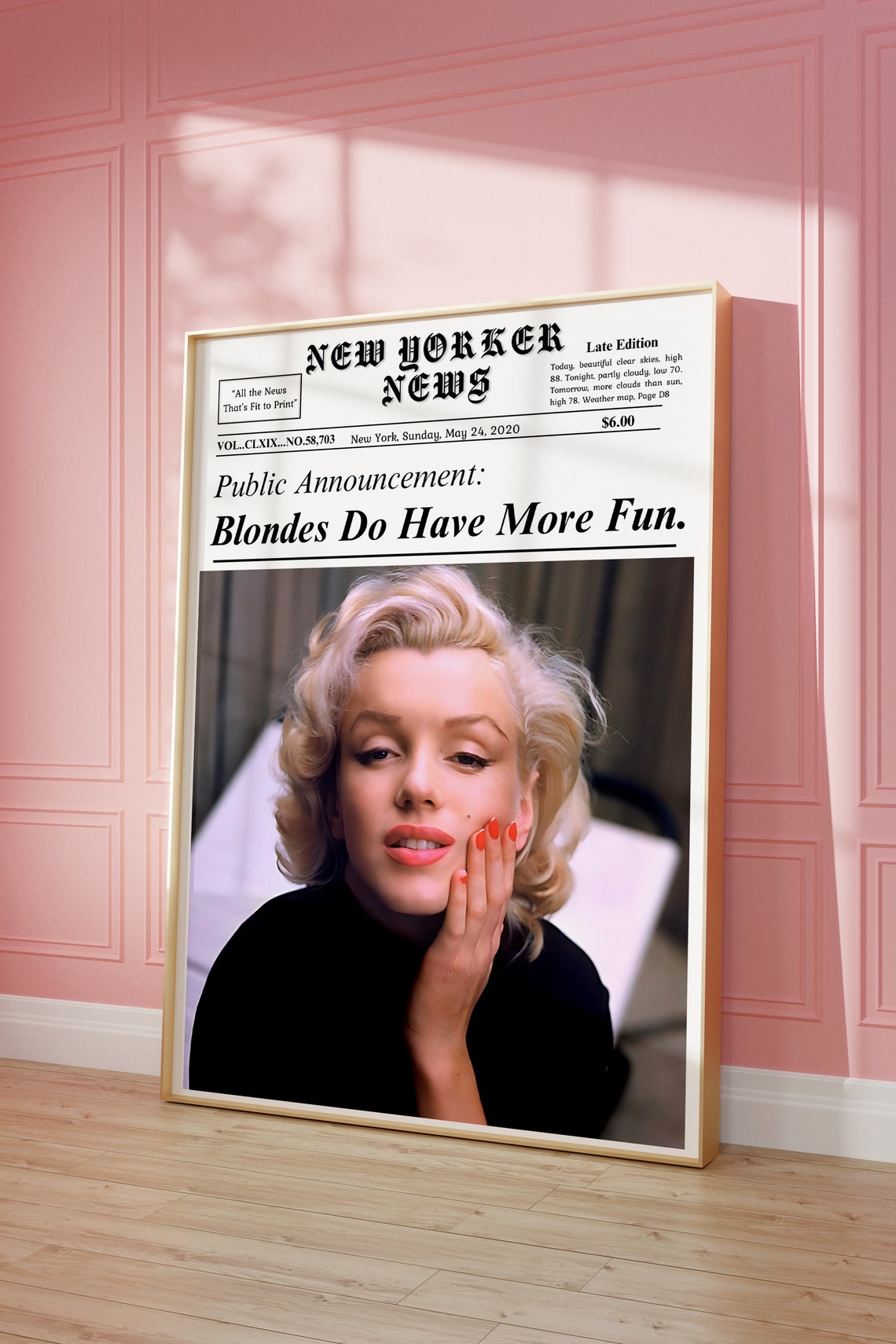 Marilyn Monroe Blondes Do Have More Fun Retro Newspaper Wall Art - Image 3