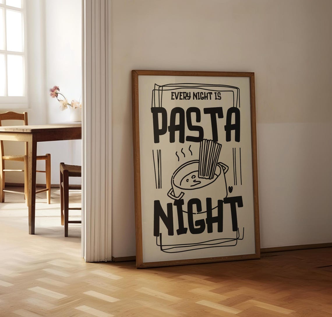 Every Night Is Pasta Night Cute Spaghetti Kitchen Wall Poster - Image 3