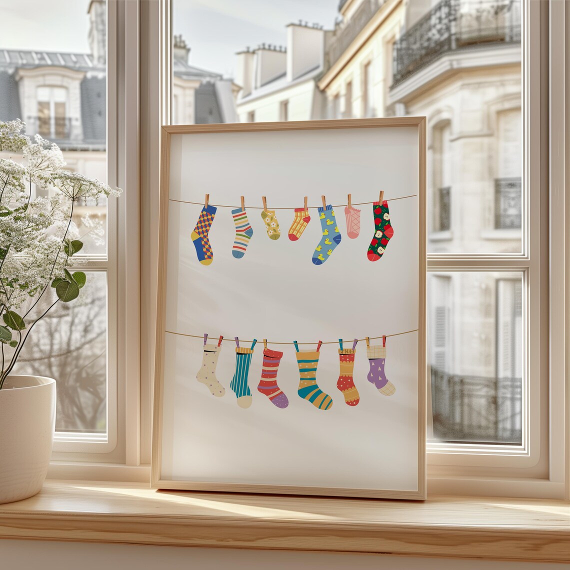 Colorful Sock Clothesline, Eclectic Laundry Room Decor - Image 3