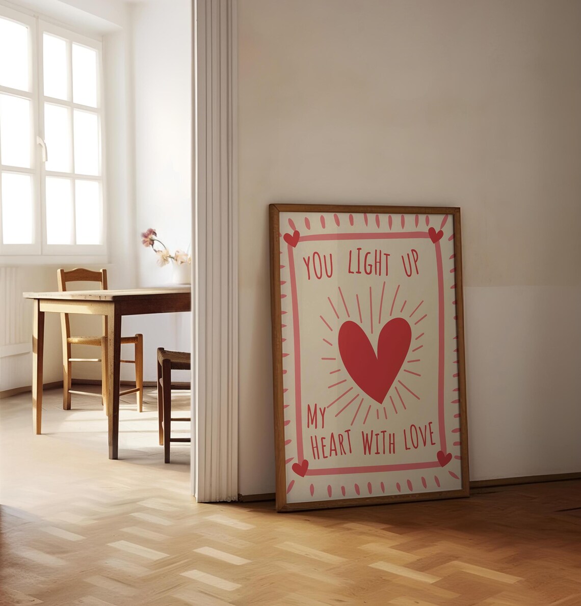 You Light Up My Heart With Love Red Radiant Heart Quote Poster - Image 2