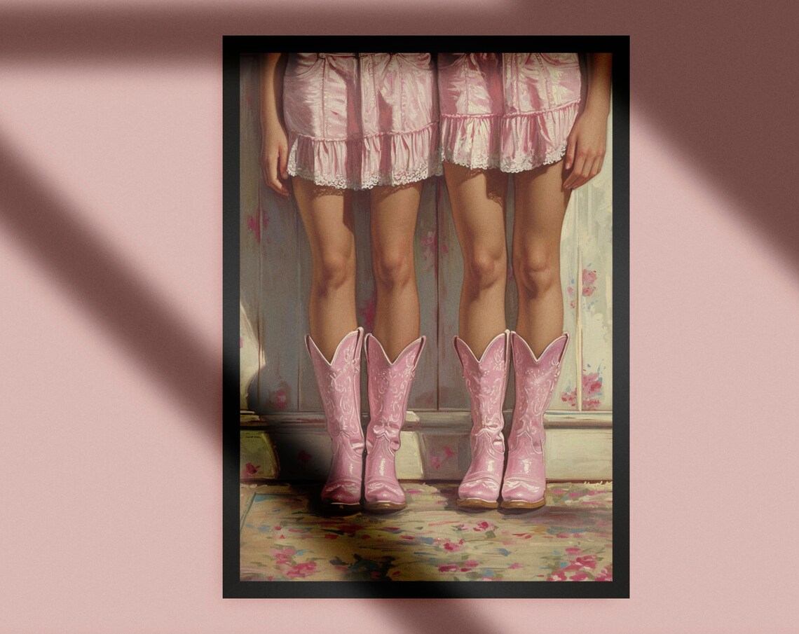 Pink Cowgirl Boots Coquette Fashion Photography Style Poster