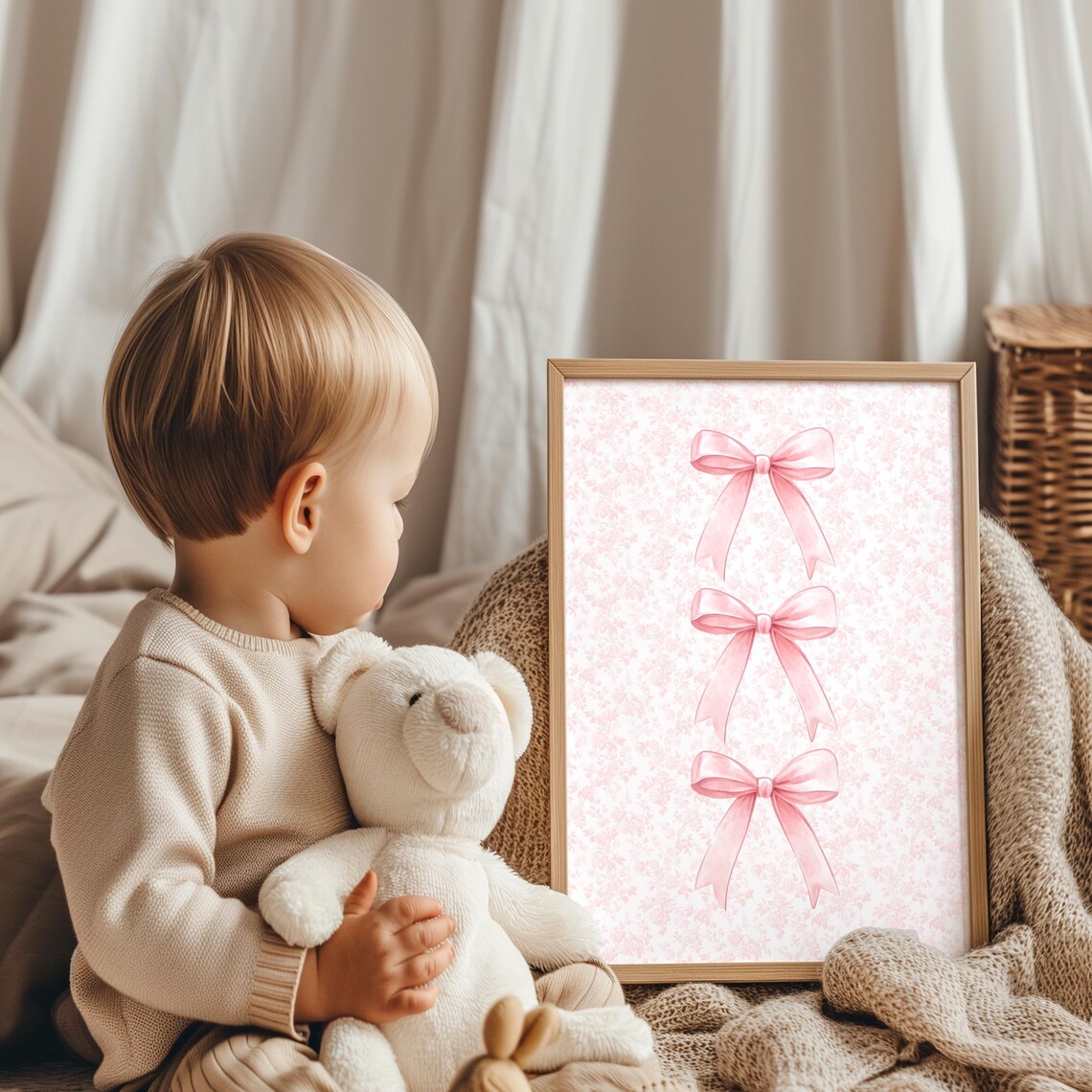 Pink Bow Coquette Aesthetic Nursery Wall Art - Image 2