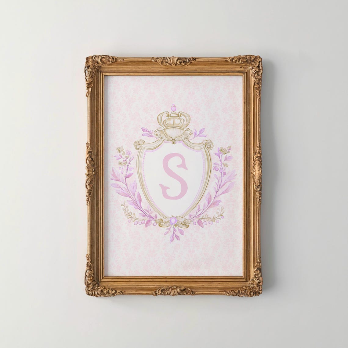 Initial S Pink Crest Coquette Floral Monogram Nursery Poster - Image 3