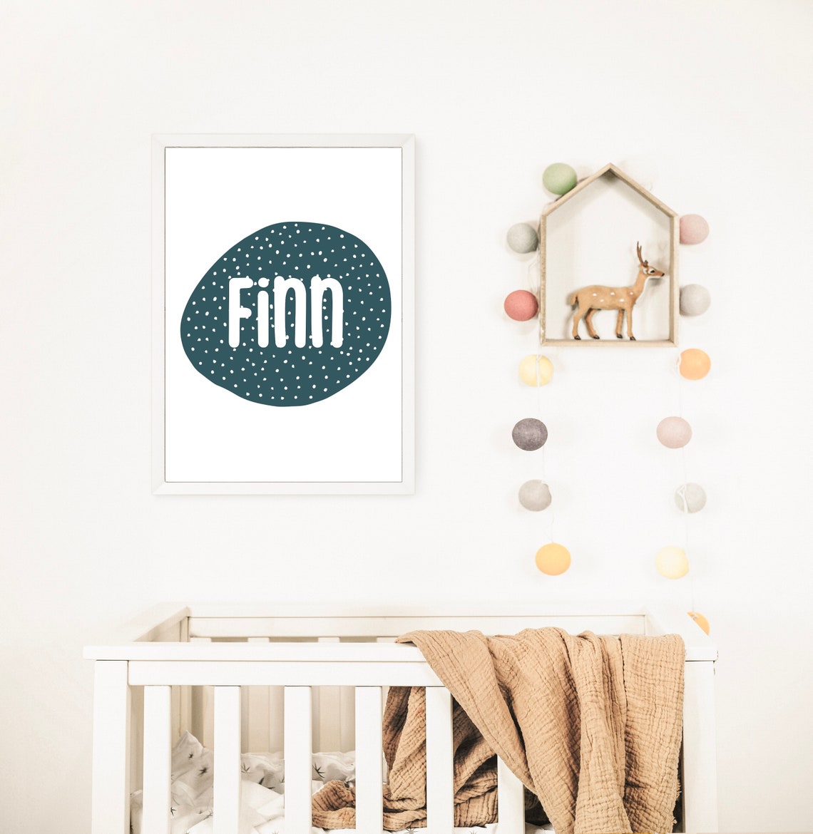 Boho Beige Polka Dot Blob Personalized Jaxx Name Nursery Poster - Image 3