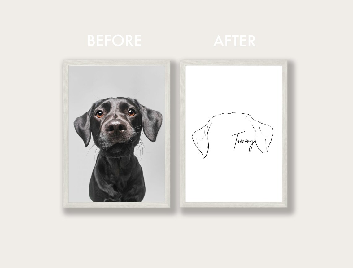 Custom Pet Ear Line Drawing Poster Dog Outline Tommy Name Decor - Image 2