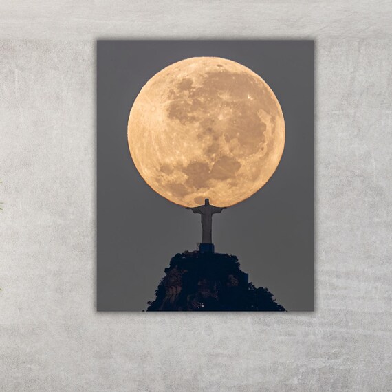 Christ the Redeemer Rio Giant Full Moon Night Silhouette Poster