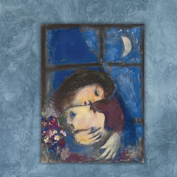 Marc Chagall Two Lovers At The Window Poster Wall Art Marc Chagall Famous Artwork Home Gift Idea Marc Chagall Two Lovers