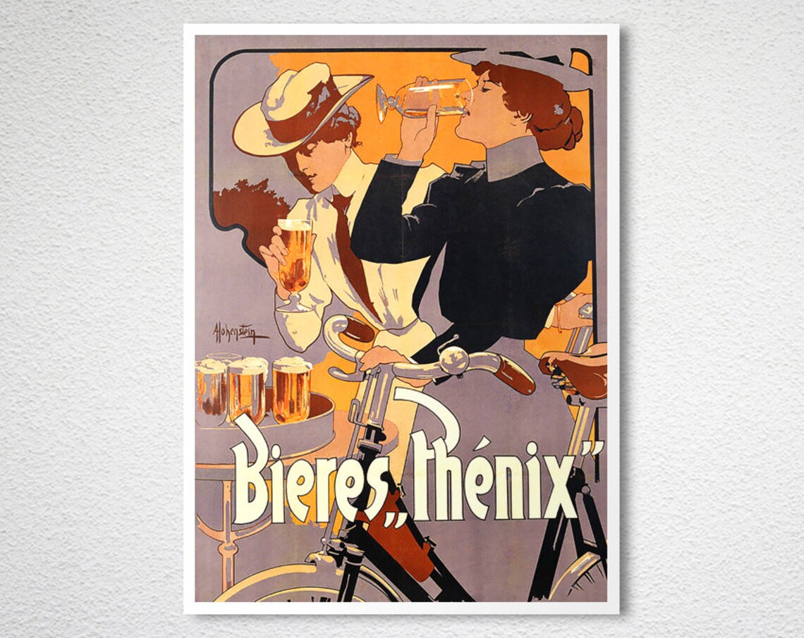 Vintage Bieres Phenix Beer Poster Cyclists French Brewery Art - Image 2