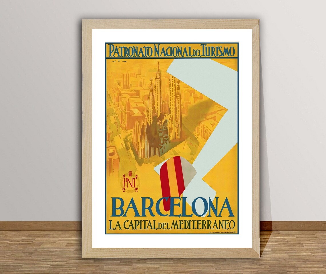 Barcelona Vintage Travel Poster, Spain Travel Poster