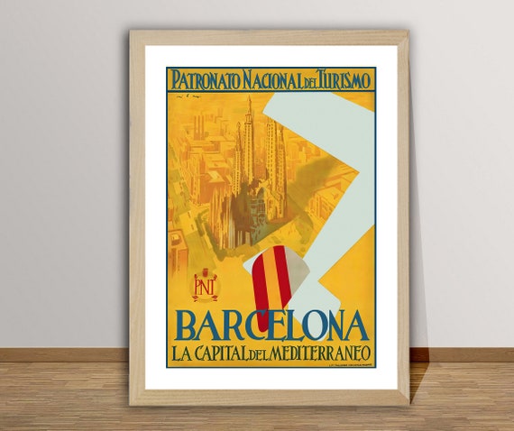Barcelona Vintage Travel Poster, Spain Travel Poster