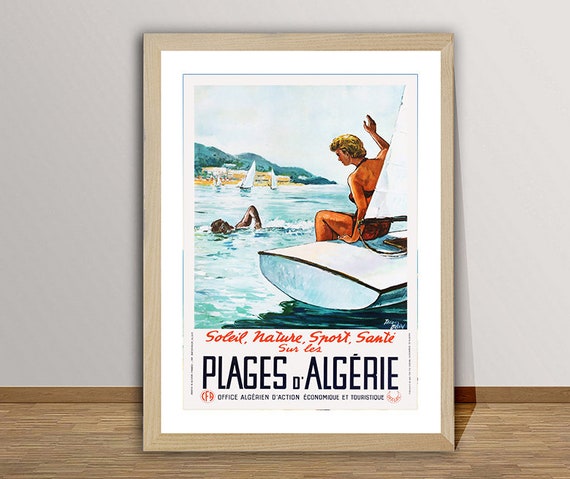 Plages Dalgerie Vintage Travel Poster Algerie Print Holiday In Algerie Gift Idea Wall Art