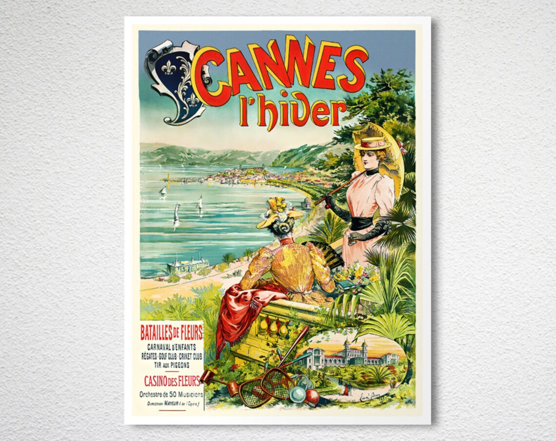 Cannes Winter Vintage French Riviera Travel Advertising Poster - Image 2