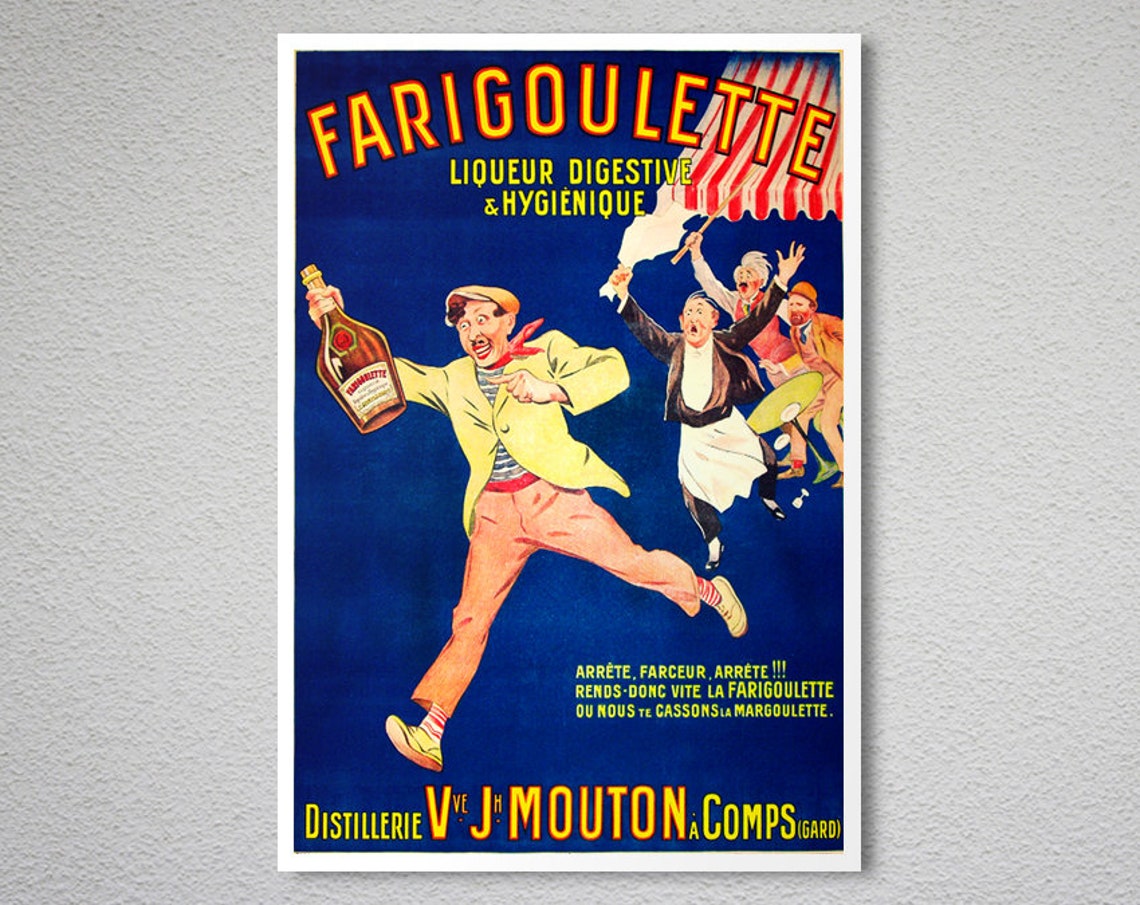 Farigoulette French Herbal Liqueur Comic Thief Chase Vintage Ad Poster - Image 2
