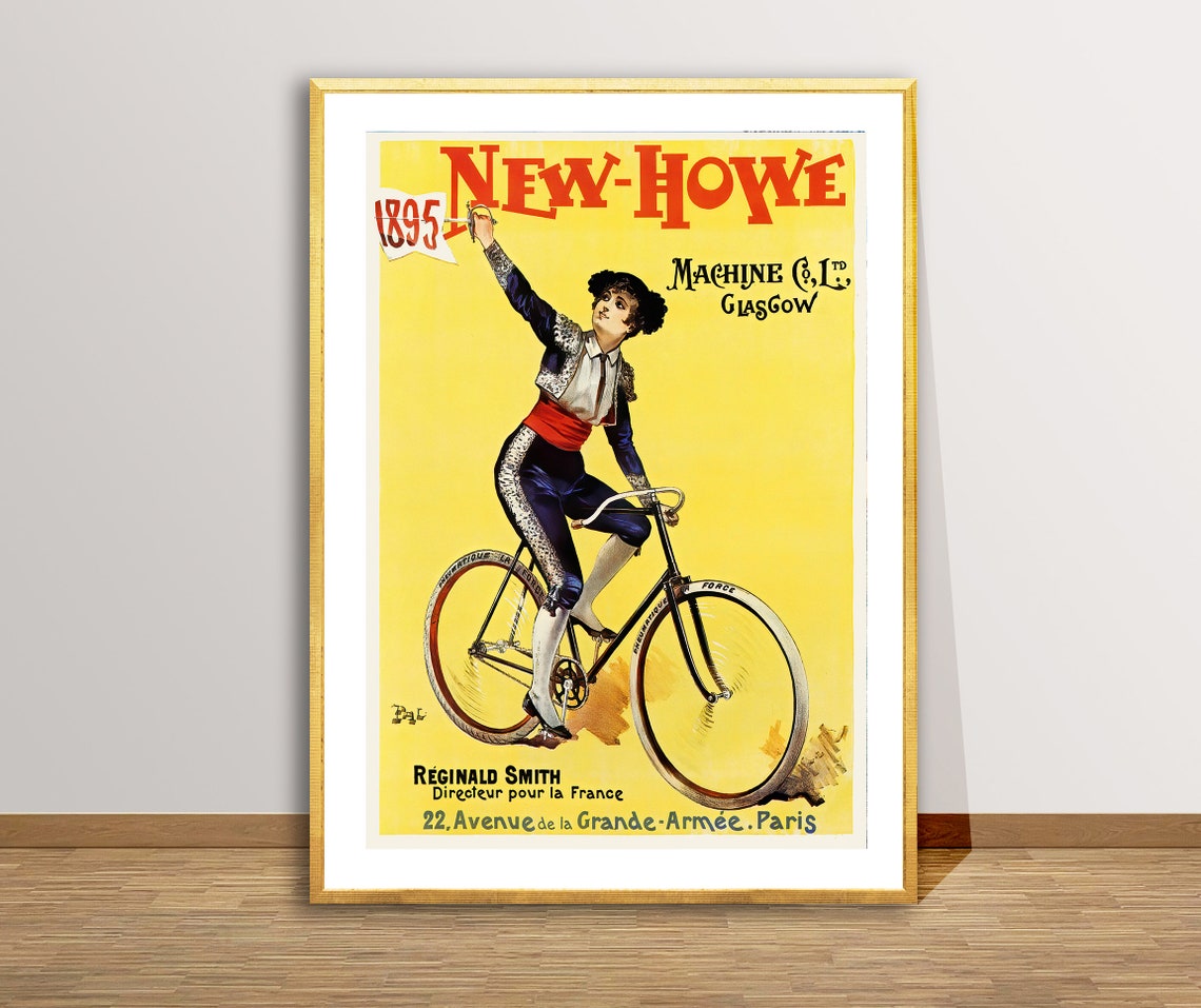 New Howe Machine Co 1895 Glasgow Bicycle Vintage Advertising Poster - Image 2