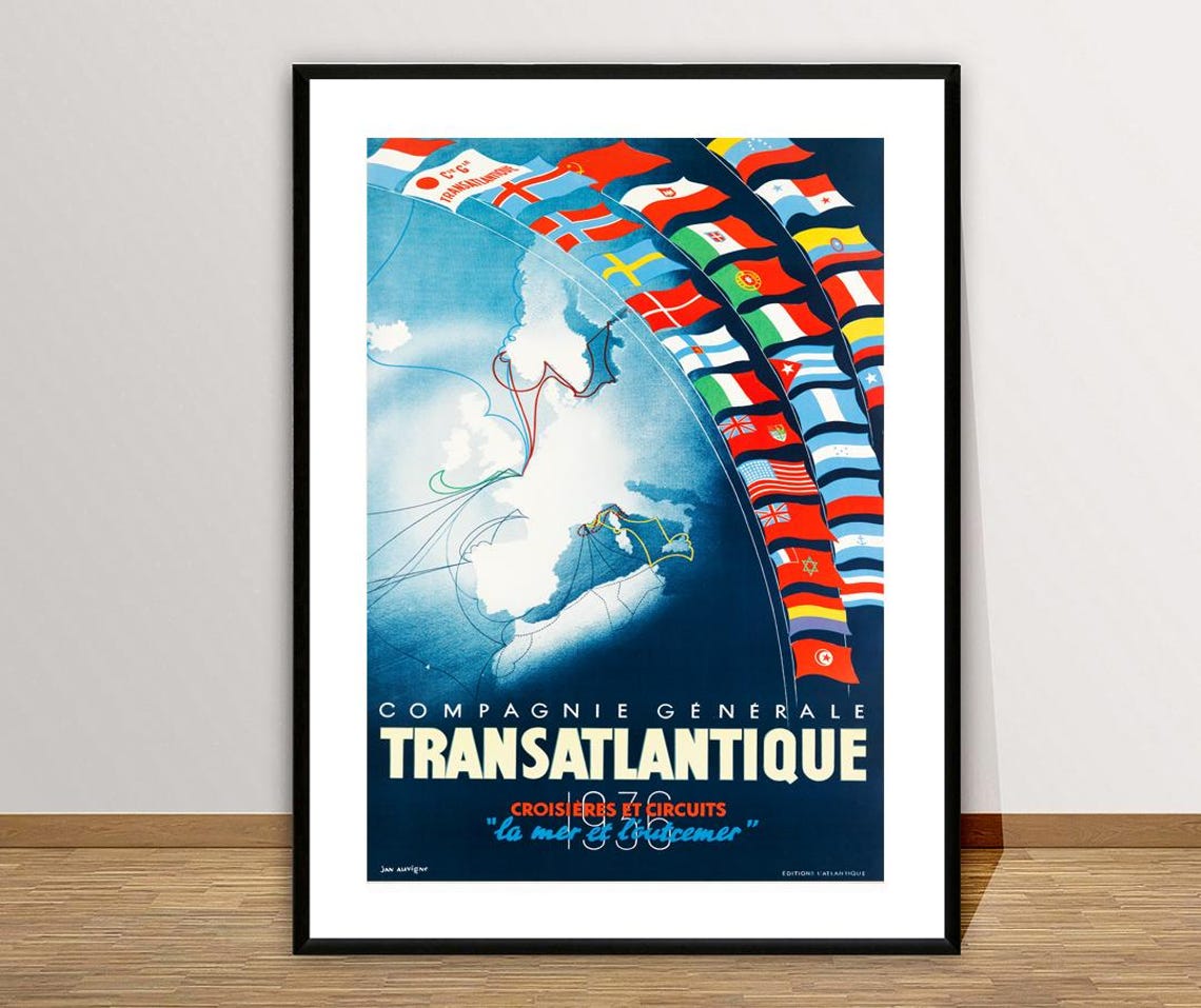 Compagnie General Transatlantique Croisieres Et Circuits Vintage Travel Poster Retro Cruise Poster Gift Idea Wall Decor - Image 2